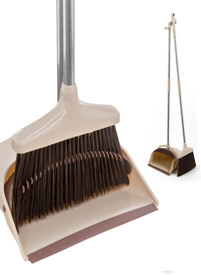 Maharsh Windproof Plastic Upright Broom and Dustpan Set with Long Handle, Stainless Steel, Beige for Home Office and Kitchne Floor Cleaning (Beige) - Image 1